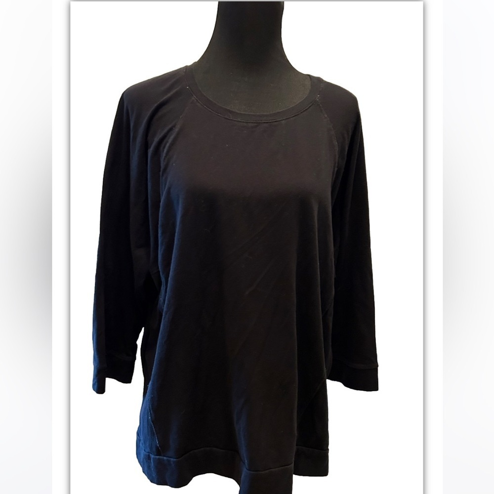 $19 clearance sale Eileen Fisher Organic Cotton stretch Black TShirt Side Zipper